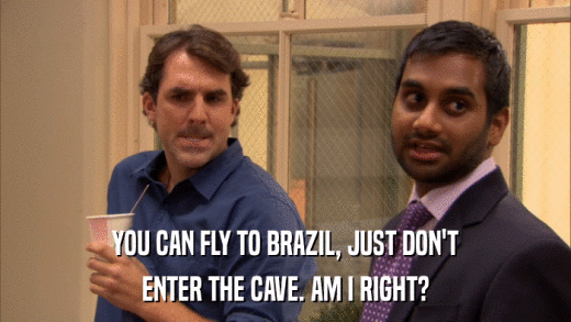 YOU CAN FLY TO BRAZIL, JUST DON'T ENTER THE CAVE. AM I RIGHT? 