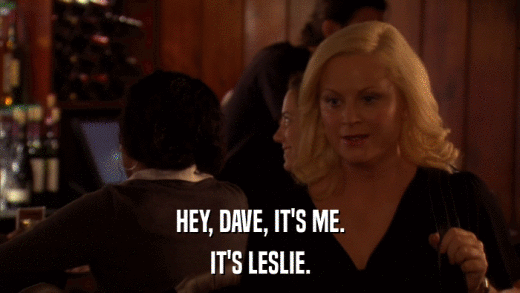HEY, DAVE, IT'S ME. IT'S LESLIE. 