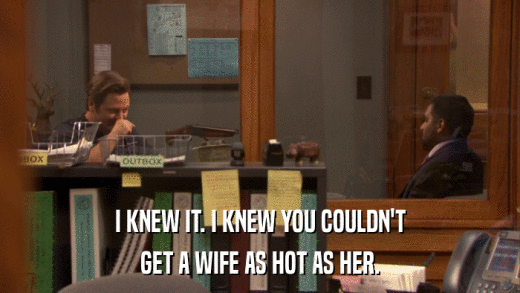 I KNEW IT. I KNEW YOU COULDN'T GET A WIFE AS HOT AS HER. 