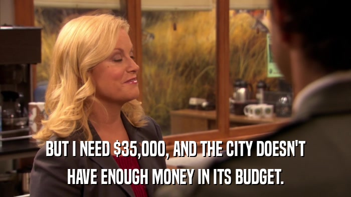 BUT I NEED $35,000, AND THE CITY DOESN'T HAVE ENOUGH MONEY IN ITS BUDGET. 