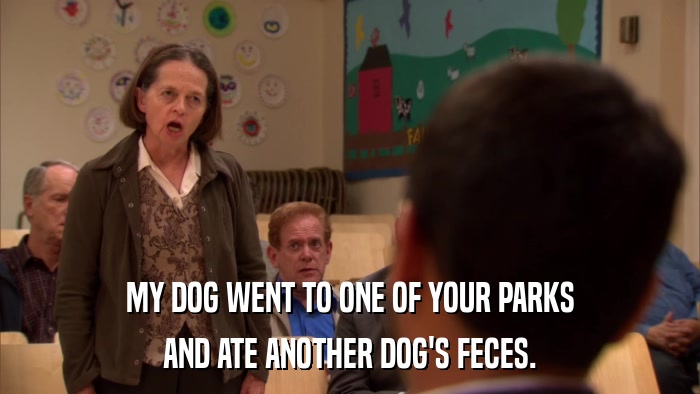 MY DOG WENT TO ONE OF YOUR PARKS AND ATE ANOTHER DOG'S FECES. 