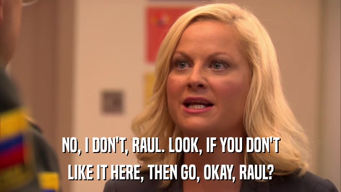 NO, I DON'T, RAUL. LOOK, IF YOU DON'T LIKE IT HERE, THEN GO, OKAY, RAUL? 