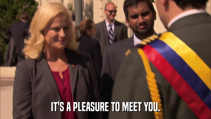 IT'S A PLEASURE TO MEET YOU.  