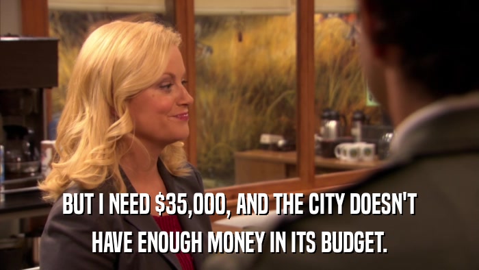 BUT I NEED $35,000, AND THE CITY DOESN'T HAVE ENOUGH MONEY IN ITS BUDGET. 