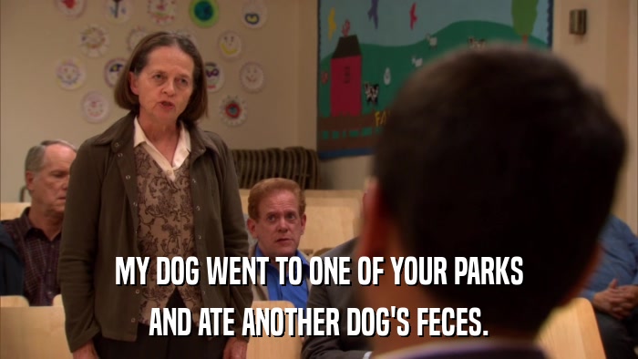MY DOG WENT TO ONE OF YOUR PARKS AND ATE ANOTHER DOG'S FECES. 