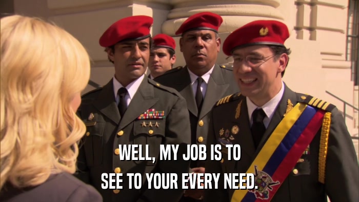 WELL, MY JOB IS TO SEE TO YOUR EVERY NEED. 