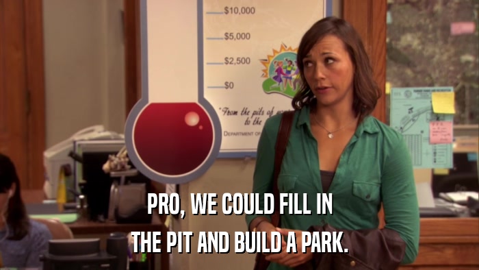 PRO, WE COULD FILL IN THE PIT AND BUILD A PARK. 