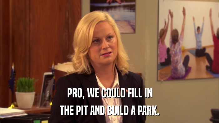 PRO, WE COULD FILL IN THE PIT AND BUILD A PARK. 