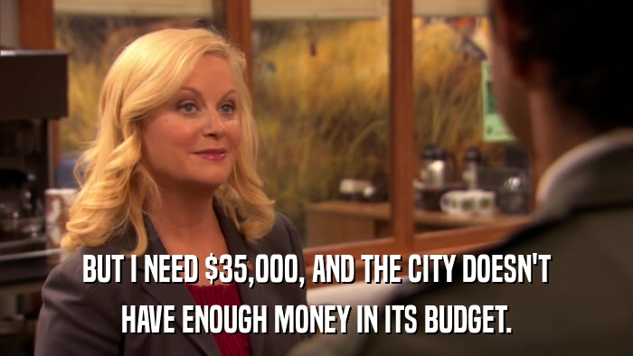 BUT I NEED $35,000, AND THE CITY DOESN'T HAVE ENOUGH MONEY IN ITS BUDGET. 