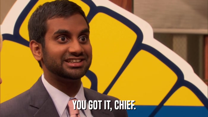 YOU GOT IT, CHIEF.  
