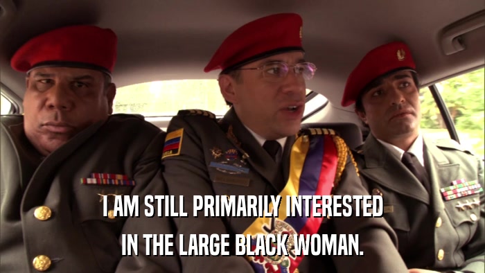 I AM STILL PRIMARILY INTERESTED IN THE LARGE BLACK WOMAN. 