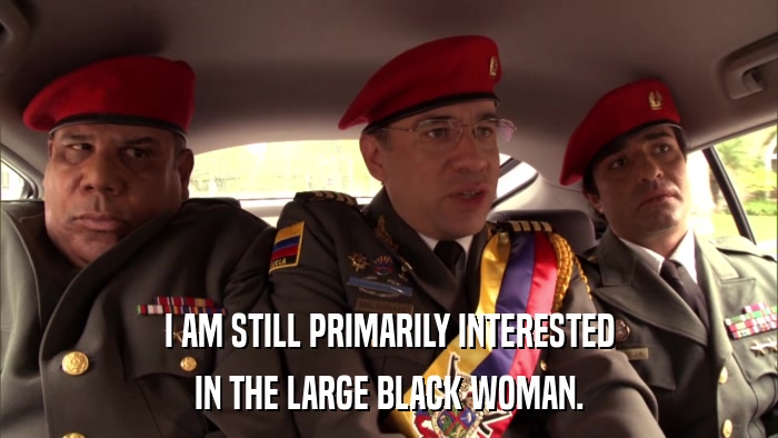 I AM STILL PRIMARILY INTERESTED IN THE LARGE BLACK WOMAN. 