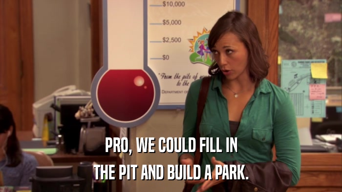 PRO, WE COULD FILL IN THE PIT AND BUILD A PARK. 