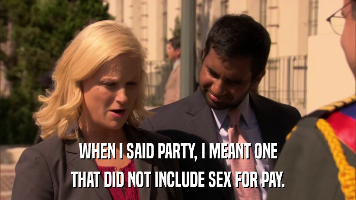 WHEN I SAID PARTY, I MEANT ONE THAT DID NOT INCLUDE SEX FOR PAY. 
