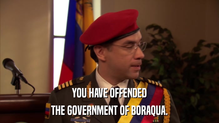 YOU HAVE OFFENDED THE GOVERNMENT OF BORAQUA. 