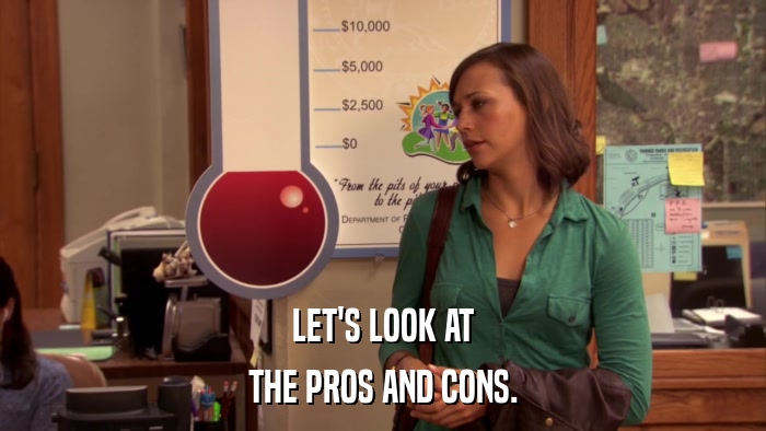 LET'S LOOK AT THE PROS AND CONS. 