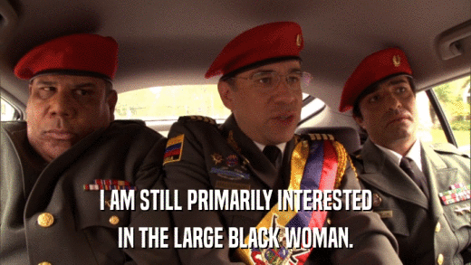 I AM STILL PRIMARILY INTERESTED IN THE LARGE BLACK WOMAN. 