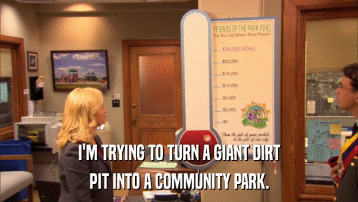 I'M TRYING TO TURN A GIANT DIRT PIT INTO A COMMUNITY PARK. 
