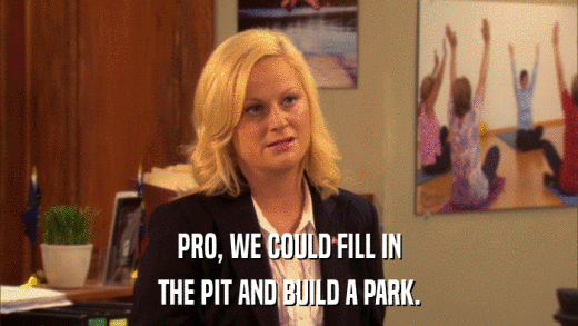 PRO, WE COULD FILL IN THE PIT AND BUILD A PARK. 