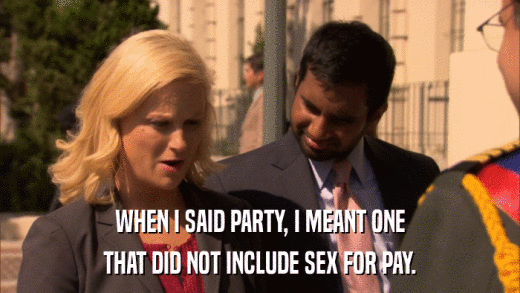 WHEN I SAID PARTY, I MEANT ONE THAT DID NOT INCLUDE SEX FOR PAY. 