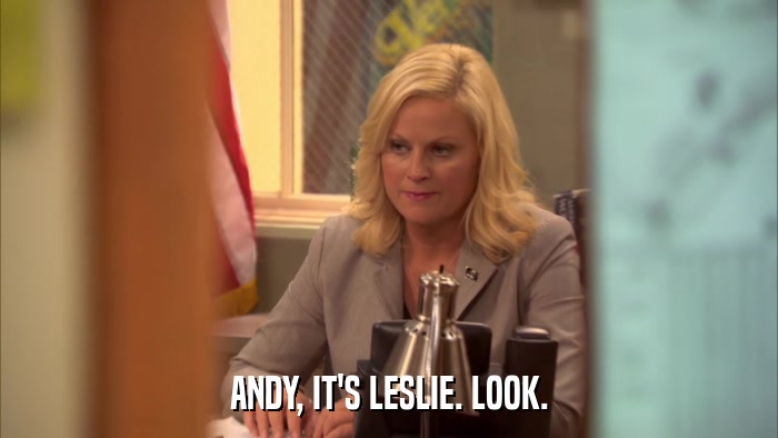 ANDY, IT'S LESLIE. LOOK.  