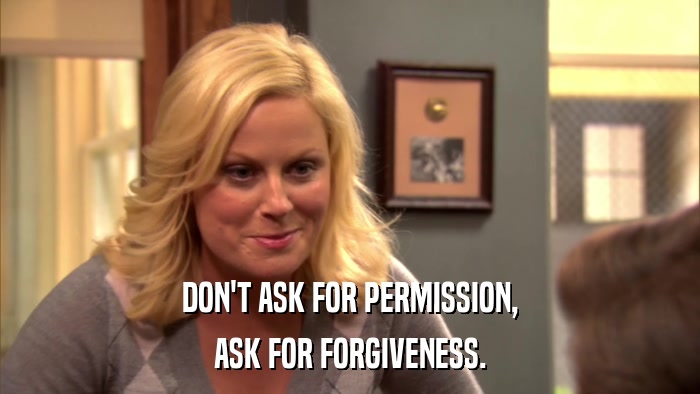 DON'T ASK FOR PERMISSION, ASK FOR FORGIVENESS. 