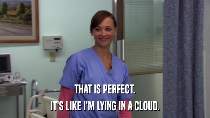 THAT IS PERFECT. IT'S LIKE I'M LYING IN A CLOUD. 