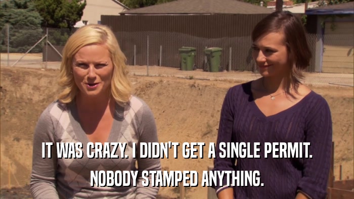 IT WAS CRAZY. I DIDN'T GET A SINGLE PERMIT. NOBODY STAMPED ANYTHING. 