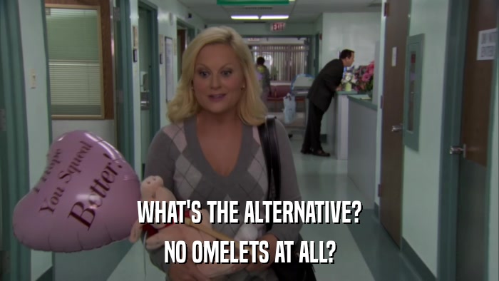 WHAT'S THE ALTERNATIVE? NO OMELETS AT ALL? 