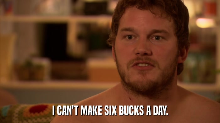 I CAN'T MAKE SIX BUCKS A DAY.  