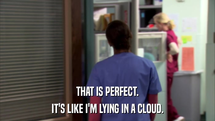 THAT IS PERFECT. IT'S LIKE I'M LYING IN A CLOUD. 