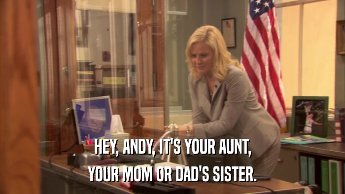 HEY, ANDY, IT'S YOUR AUNT, YOUR MOM OR DAD'S SISTER. 