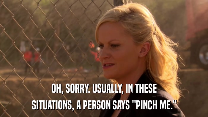 OH, SORRY. USUALLY, IN THESE SITUATIONS, A PERSON SAYS 