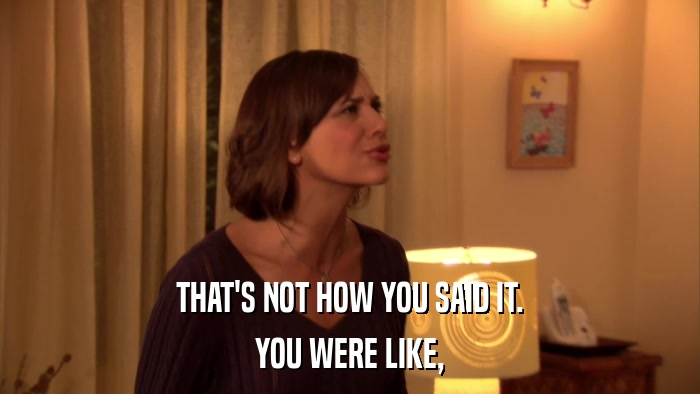 THAT'S NOT HOW YOU SAID IT. YOU WERE LIKE, 