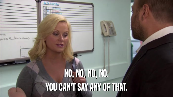 NO, NO, NO, NO. YOU CAN'T SAY ANY OF THAT. 