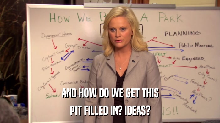 AND HOW DO WE GET THIS PIT FILLED IN? IDEAS? 