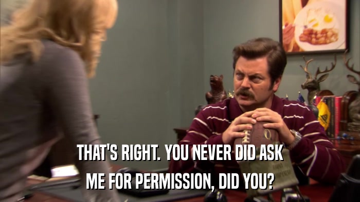 THAT'S RIGHT. YOU NEVER DID ASK ME FOR PERMISSION, DID YOU? 