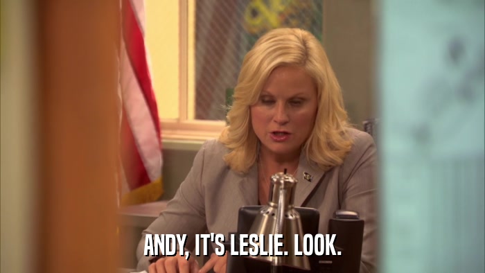 ANDY, IT'S LESLIE. LOOK.  