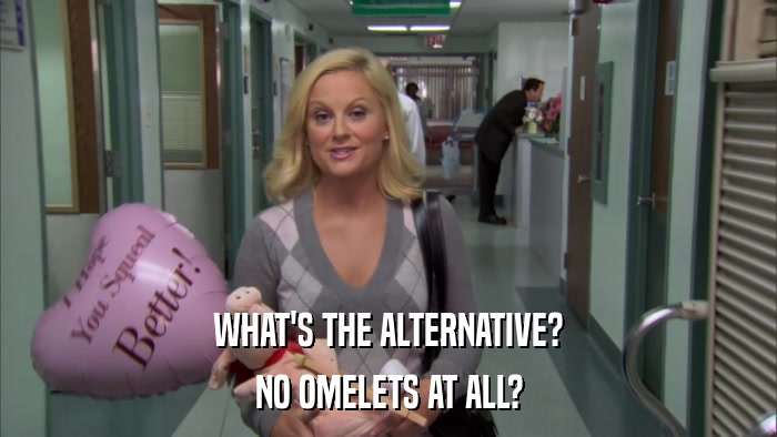 WHAT'S THE ALTERNATIVE? NO OMELETS AT ALL? 