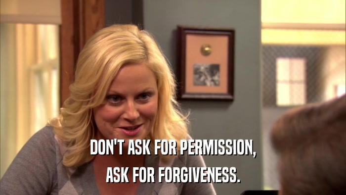 DON'T ASK FOR PERMISSION, ASK FOR FORGIVENESS. 