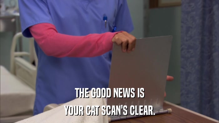 THE GOOD NEWS IS YOUR CAT SCAN'S CLEAR. 