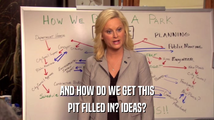 AND HOW DO WE GET THIS PIT FILLED IN? IDEAS? 
