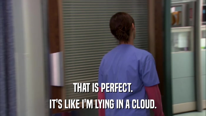 THAT IS PERFECT. IT'S LIKE I'M LYING IN A CLOUD. 