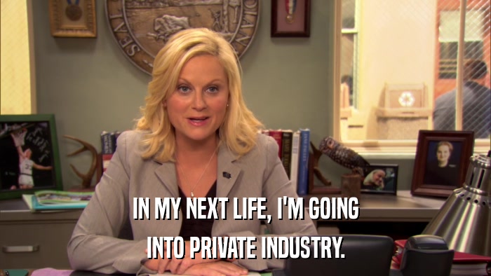 IN MY NEXT LIFE, I'M GOING INTO PRIVATE INDUSTRY. 