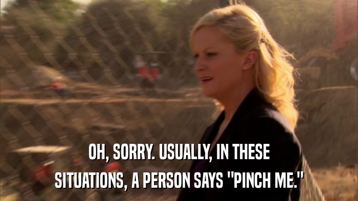 OH, SORRY. USUALLY, IN THESE SITUATIONS, A PERSON SAYS 