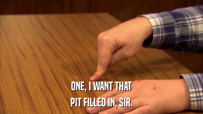 ONE, I WANT THAT PIT FILLED IN, SIR. 