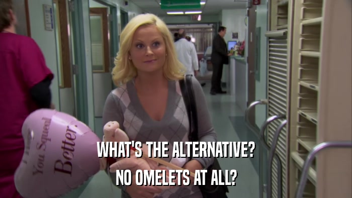 WHAT'S THE ALTERNATIVE? NO OMELETS AT ALL? 