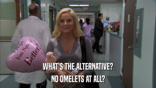WHAT'S THE ALTERNATIVE? NO OMELETS AT ALL? 