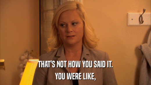 THAT'S NOT HOW YOU SAID IT. YOU WERE LIKE, 