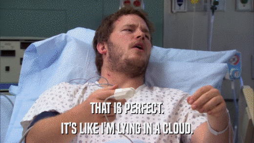 THAT IS PERFECT. IT'S LIKE I'M LYING IN A CLOUD. 